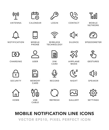 Mobile Notification Line Icons Vector EPS 10 File, Pixel Perfect Icons.