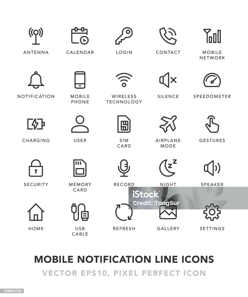 Mobile Notification Line Icons Mobile Notification Line Icons Vector EPS 10 File, Pixel Perfect Icons. Icon Symbol stock vector