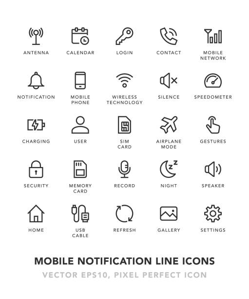 Mobile Notification Line Icons Mobile Notification Line Icons Vector EPS 10 File, Pixel Perfect Icons. offline stock illustrations