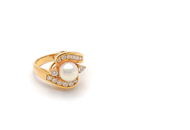 istock Gold Diamond Pearl Ring Isolated on White Background, Clipping Path 918876832