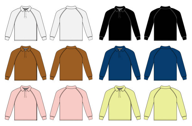 ilustrações, clipart, desenhos animados e ícones de camisa polo de manga comprida, camisa camisa / variações de cor - polo shirt multi colored clothing variation