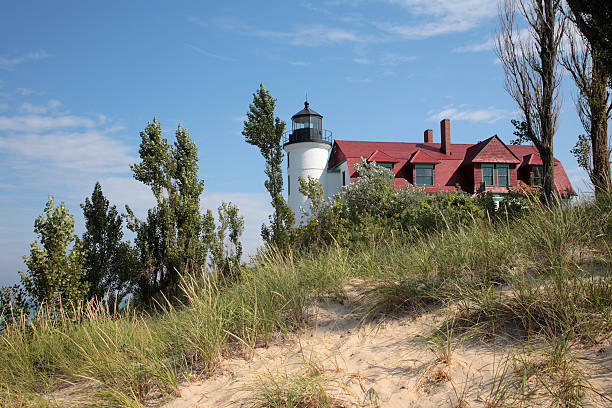 Point Betsie Lighthouse and Sand Dunes stock photo