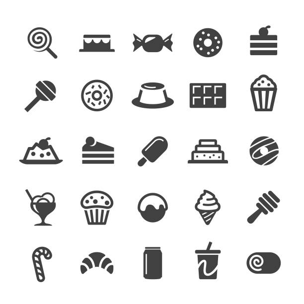 Desserts and Sweet Food Icons - Smart Series Desserts, Sweet Food, cake, chocolate, donut, ice cream, hard candy stock illustrations