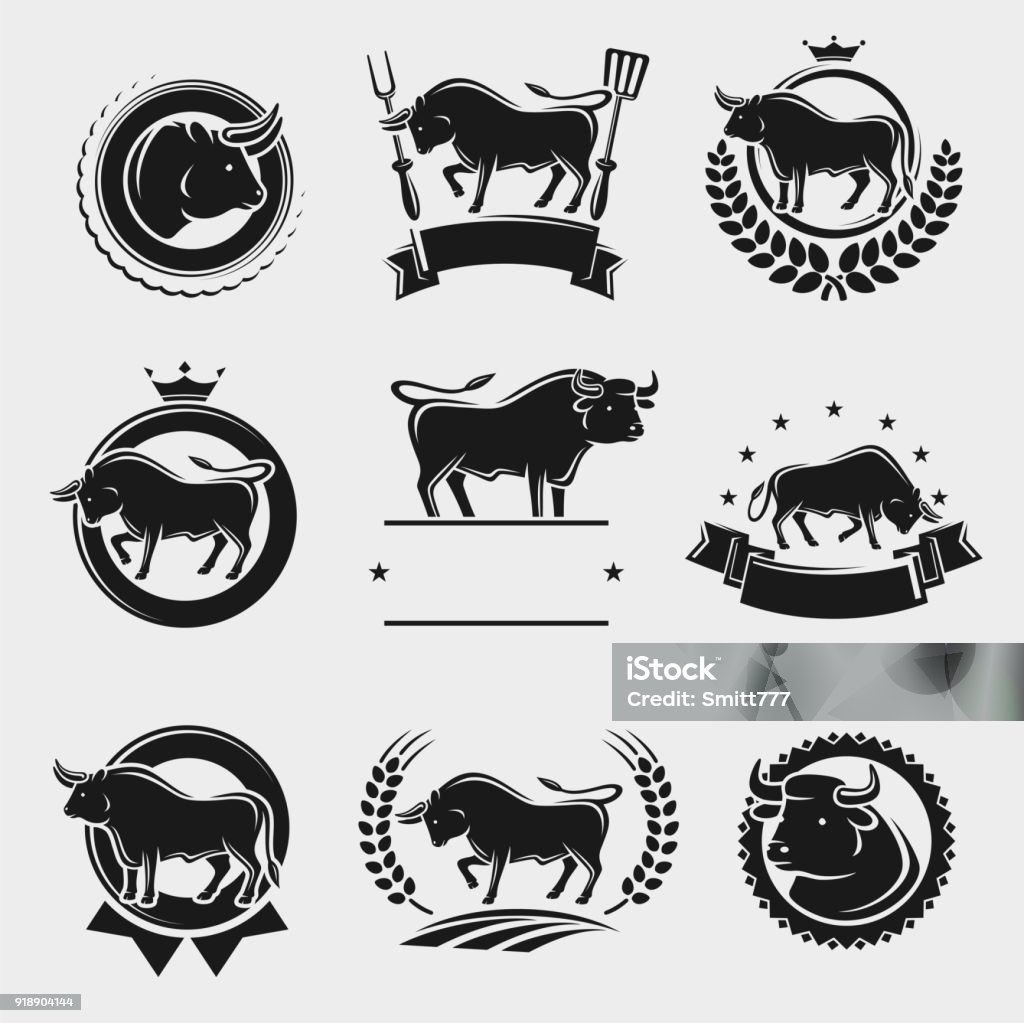 Bull Label Part Bull Labels And Elements Set Vector Stock Illustration - Download Image ...