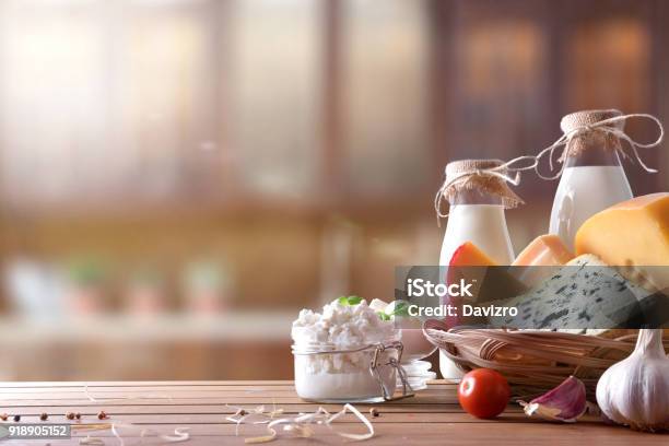 Artisanal Dairy Products In Rustic Kitchen Front View Stock Photo - Download Image Now