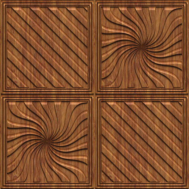istock Carved geometric pattern on wood background texture 918915128