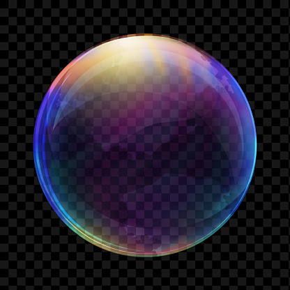 Vector. Transparent realistic soap bubble on dark background.