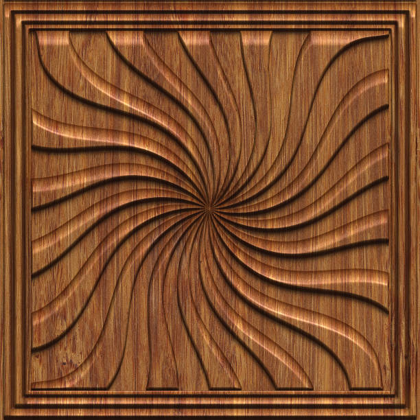 istock Carved geometric pattern on wood background texture 918924972