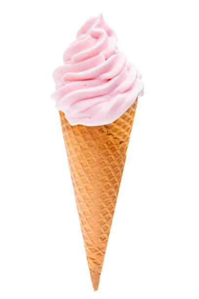 мягкое красное мороженое в конусе, изолированном на белом фоне - soft serve ice cream стоковые фото и изображения