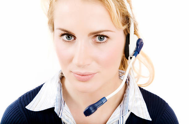 help desk - white collar worker global communications side view headset foto e immagini stock