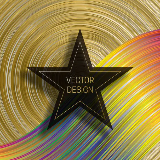 Vector illustration of Five-pointed star frame on dynamic colorful background. Trendy holographic packaging design or cover template.