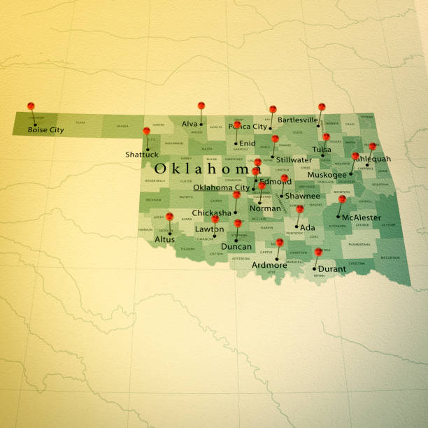 istock Oklahoma Map Square Cities Straight Pin Vintage 918938098