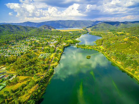 Aerial scenic view of beautiful lake in Australia