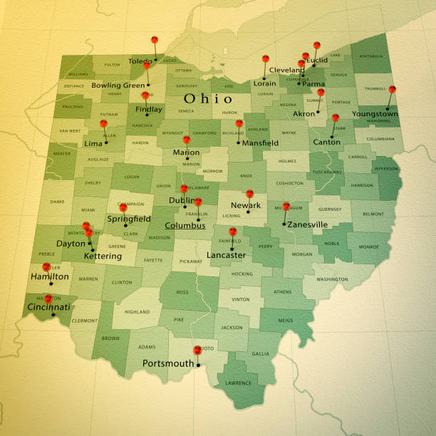 istock Ohio Map Square Cities Straight Pin Vintage 918938282