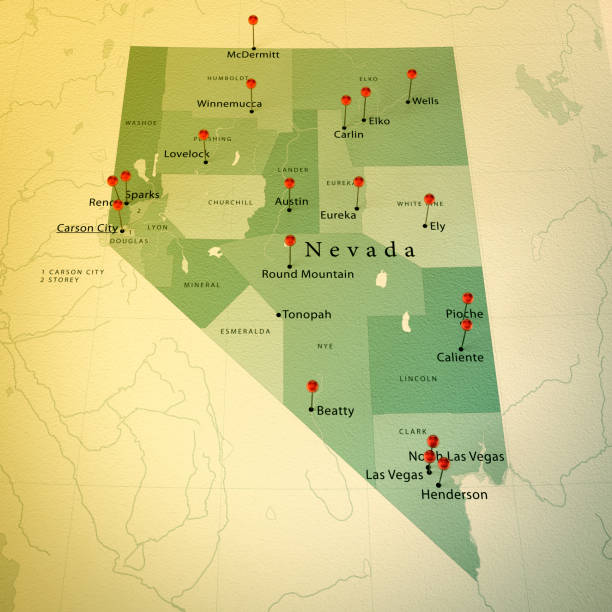 nevada map square cities straight pin vintage - nevada map las vegas metropolitan area cartography foto e immagini stock