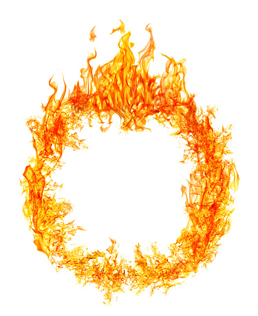 circle of orange flame isolated on white background