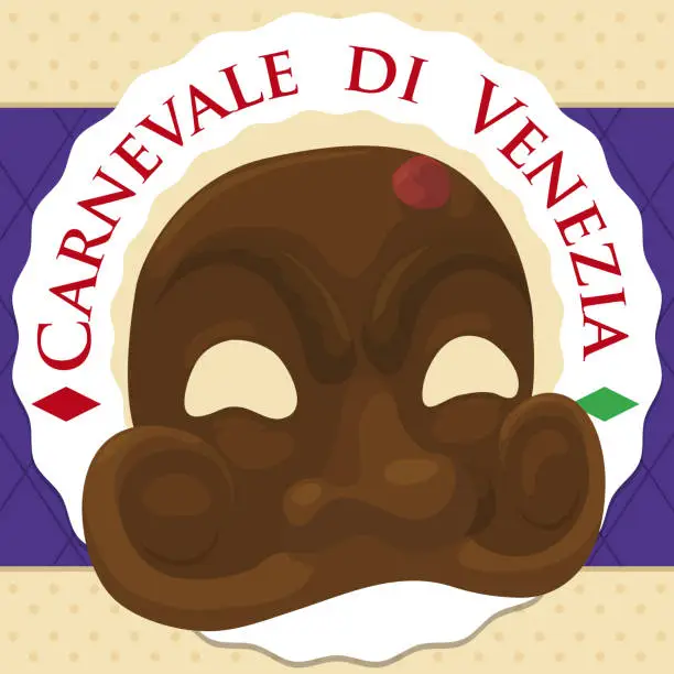 Vector illustration of Traditional Arlecchino Mask Over a Button for Venice Carnival