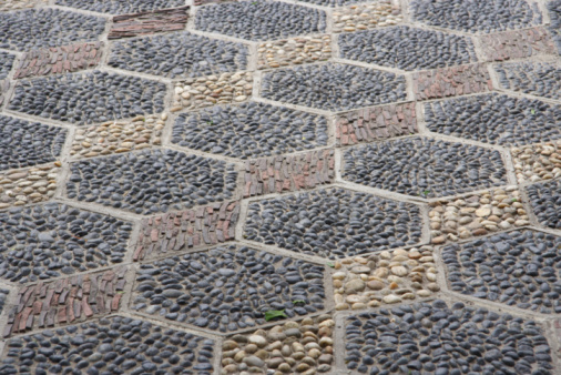 Beautiful looking texture on paving slabs. Gray background, pattern. Sweden.