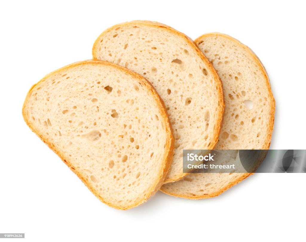 Slices of Bread Isolated on White Background Slices of bread isolated on white background. Top view Bread Stock Photo