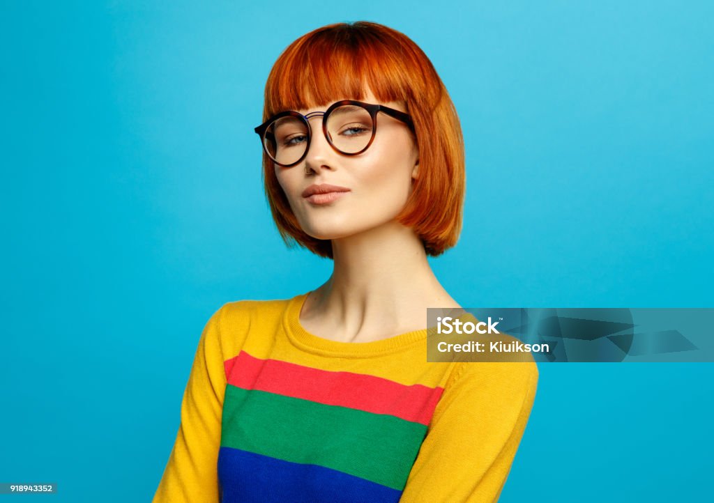 Portrait of young woman Portrait of beautiful female model with glasses Women Stock Photo