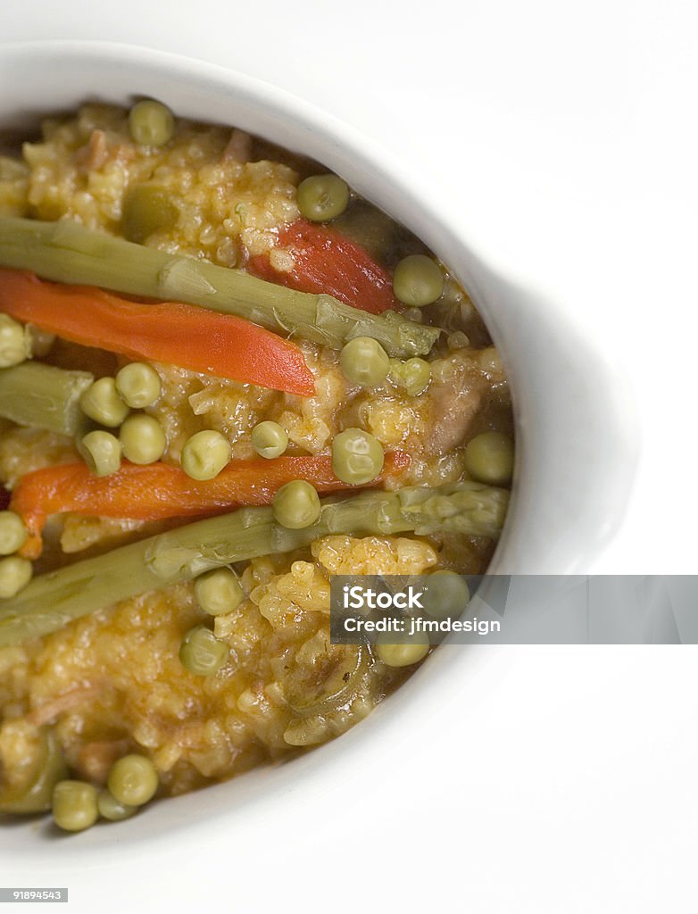 Amarillo, arroz, arvejas, pimientos y asparaguses placa 02 - Foto de stock de Alimento libre de derechos
