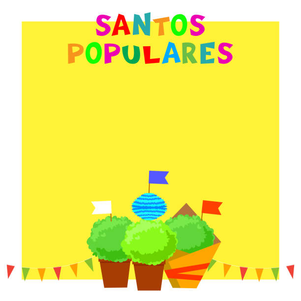 Santos Populares Portugues festival banner with bunting garlands, flags and manjerico plants. Santos Populares Portugues festival banner with bunting garlands, flags and manjerico plants. portugues stock illustrations