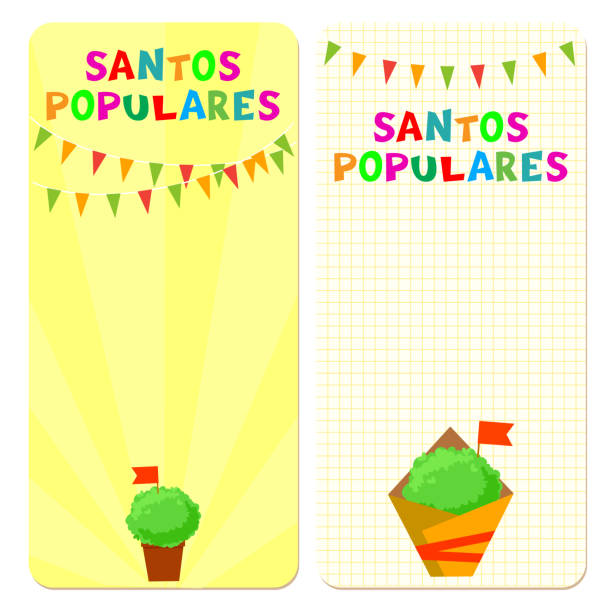 santos populares (popüler saints) tatil şablon kartları. kiraz kuşu çelenk ve manjerico (fesleğen) bitkiler ile vektör çizimler. - santos stock illustrations