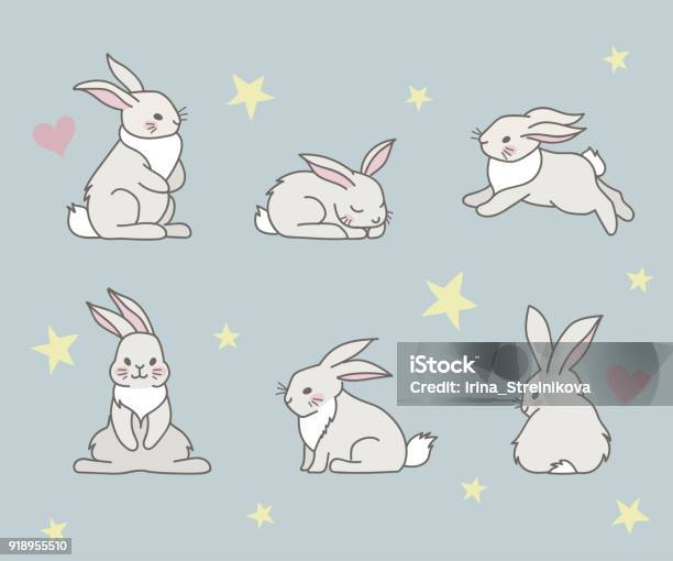 Vetores de Rabbits e mais imagens de Coelho - Animal - Coelho - Animal, Dormindo, Filhote de coelho