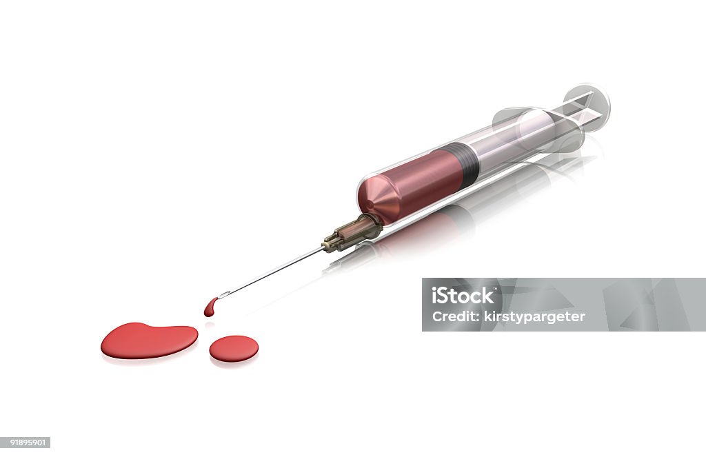 Hypodermic syringe 3D render of a hypodermic syringe with blood Antidote Stock Photo