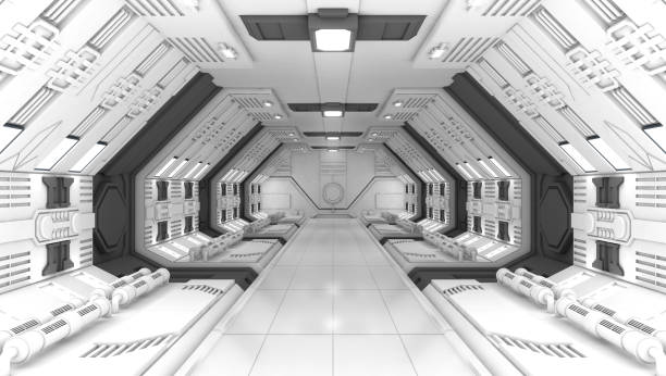 istock Smart modern future background sci-fi room, white gray color 918965208