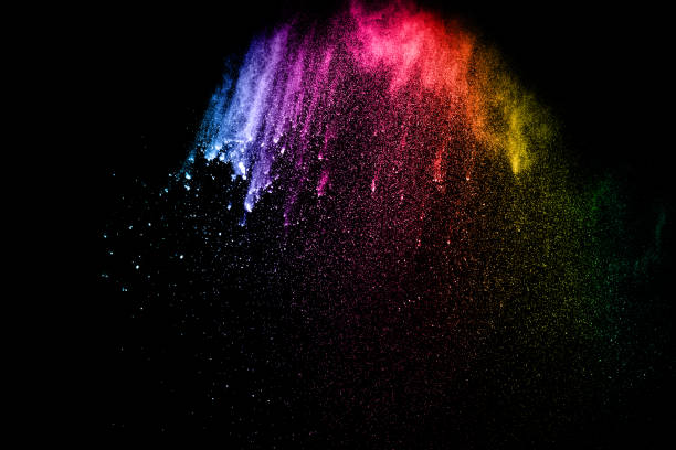 istock Multicolored powder explosion cloud isolated on black background. Freeze motion of color dust  particles splash. 918966052