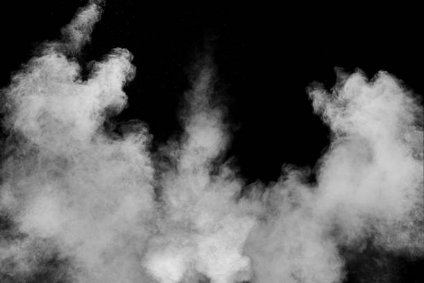 istock Launched white particle splash on black background. Bizarre forms of of white powder explosion cloud against dark background. 918966156