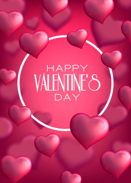 Valentine's Day with pink 3d hearts on pink background. vector art illustration