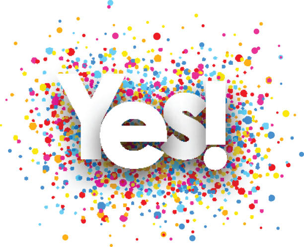 Yes paper card. Yes paper card with color drops. Vector illustration. yes no icon stock illustrations