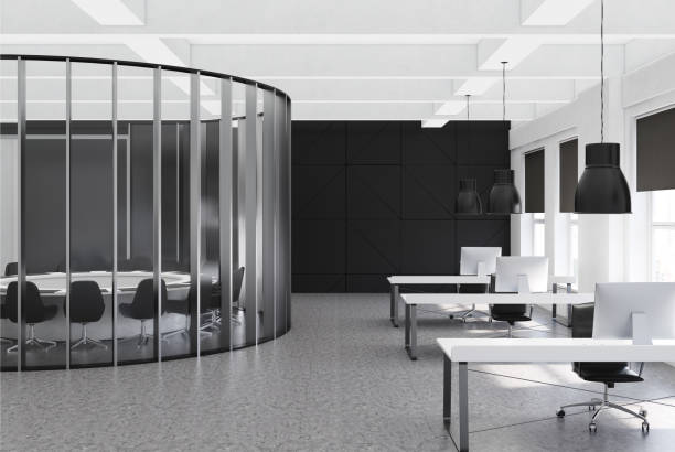 istock Black meeting room and office interior 918974840