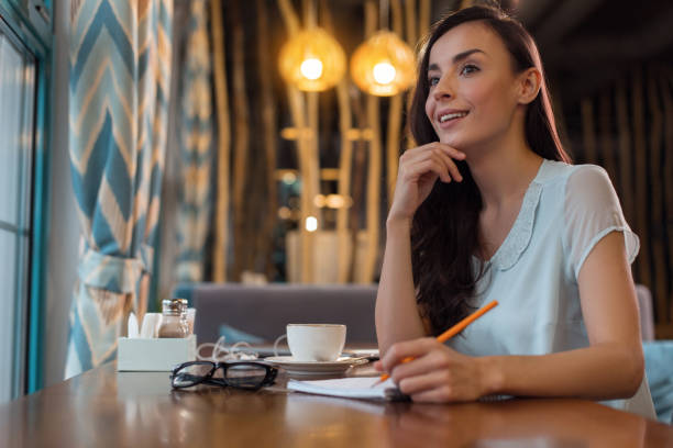 istock Musing pretty woman enlighten with idea 918978014