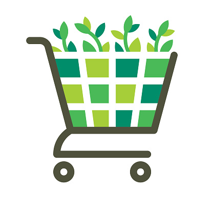 Green plants in the shopping cart. Files included: Vector EPS 10, HD JPEG 4000 x 4000 px