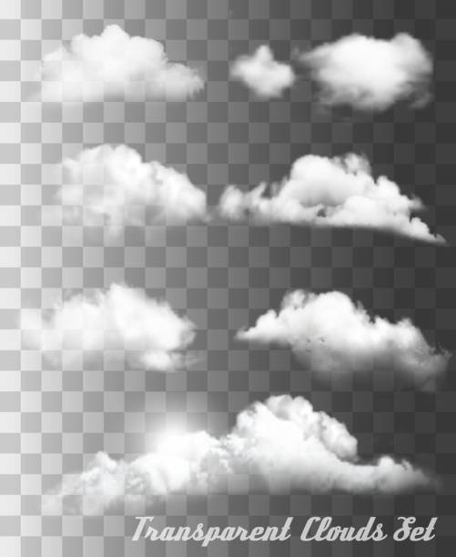 satz von transparenten verschiedenen wolken. vektor. - air vertical outdoors nature stock-grafiken, -clipart, -cartoons und -symbole