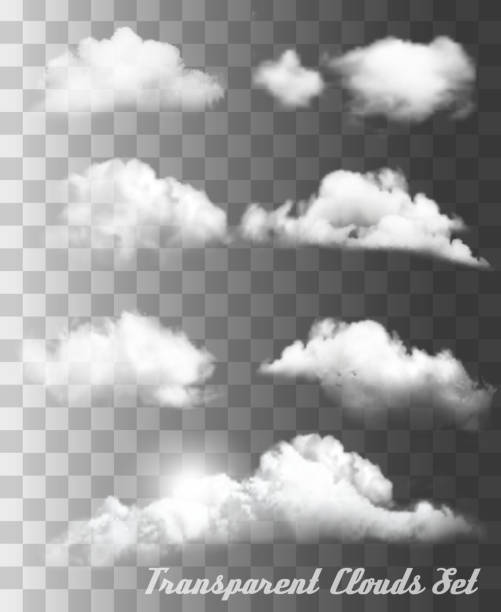illustrazioni stock, clip art, cartoni animati e icone di tendenza di set di cloud trasparenti e diversi. vettore. - nube