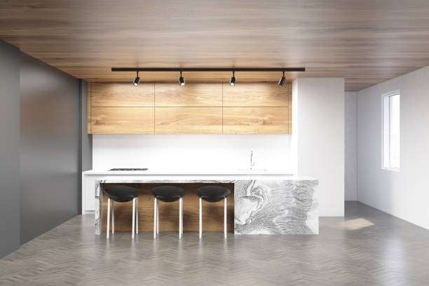 istock White, gray and wooden kitchen 918985576