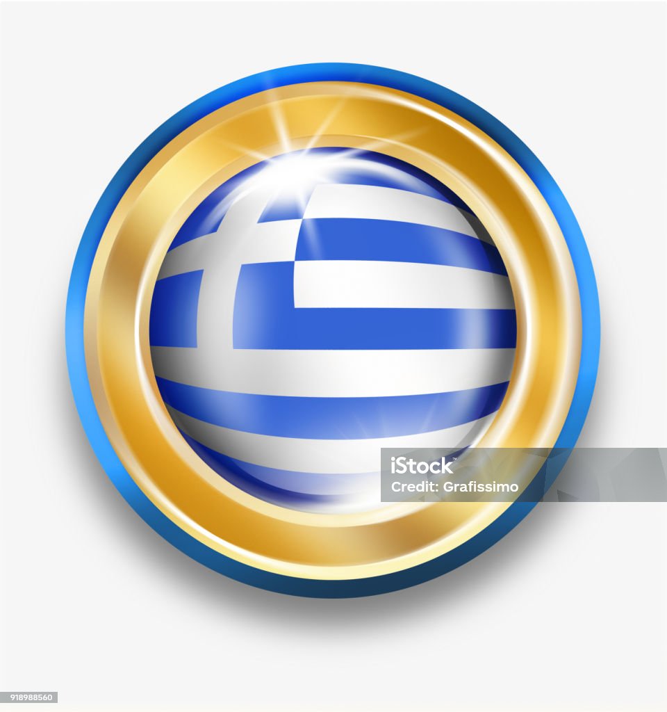 Go Greek Button Greece Golden Button With Greek Flag Isolated On White Stock ...