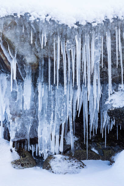 istock Row of frosty icicles in nature 918990114