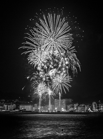 Summer holiday fireworks in Riveira, Galicia (Spain)