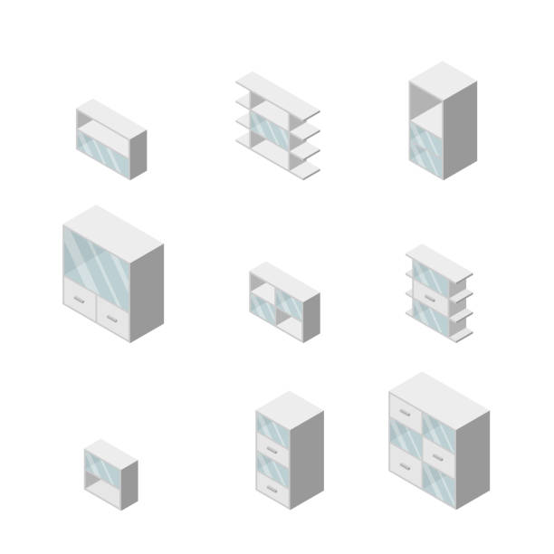 istock Set of Furniture, Cabinets and Cupboard with glass. Isometric Drawing Vector. 918999606