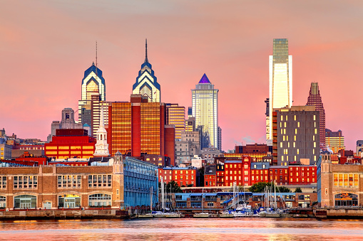 Philadelphia skyline as seen from across the Delaware river. Philadelphia is the largest city in the Commonwealth of Pennsylvania and the fifth-most-populous city in the United States