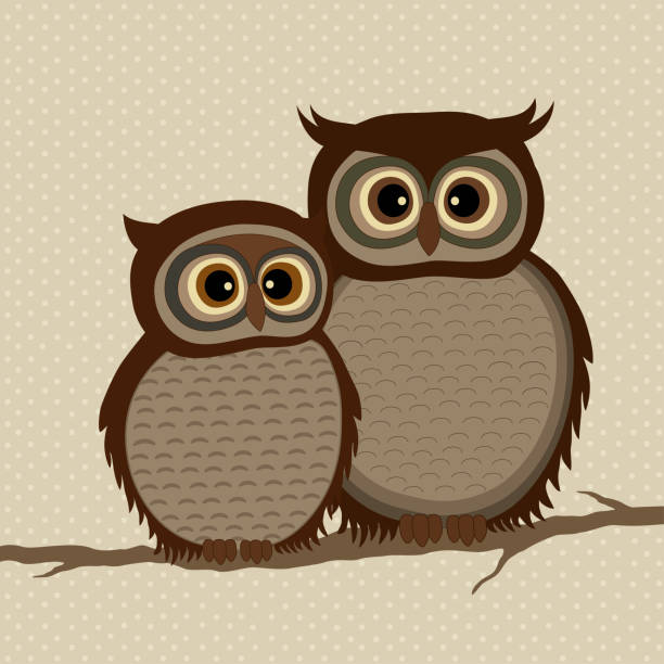 Pair Of Owls On A Branch Stock Illustration - Download Image Now - Branch -  Plant Part, Owl, Animal - iStock