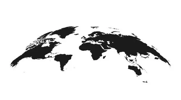 Vector illustration of Detailed grey world map, mapped on an open globe, isolated on white background