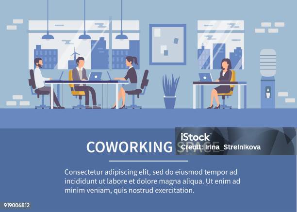 Ilustración de Coworking Espacio y más Vectores Libres de Derechos de Oficina - Oficina, Cotrabajo, Oficio