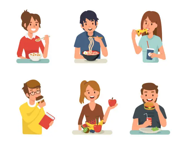 Vector illustration of people eating