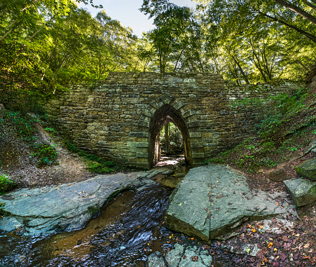 Ancient Historic Poinsett Bridge made of stone near Greenville, South Carolina.